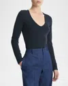 Vince V-neck Knit Top In Heather Deep Ocean