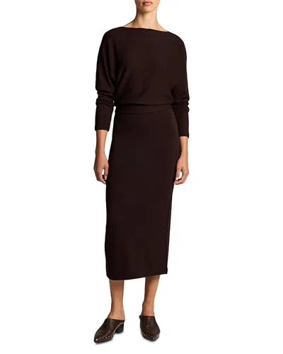 Vince Cozy Off Shoulder Midi Dress In Burgundy