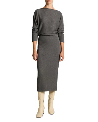 Vince Cozy Off Shoulder Midi Dress In Gray