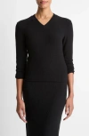 Vince Cozy Rib High V-neck Top In Black