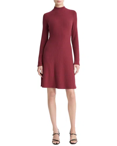 Vince Cozy Rib Mock Neck Dress In Burgundy