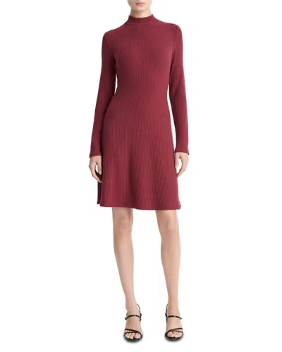 Vince Cozy Ribbed Knit Dress In Burgundy