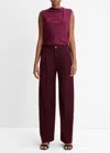 VINCE COZY WOOL PLEAT FRONT PANT IN CHERRY WINE