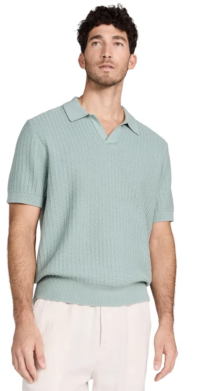 VINCE CRAFTED RIB JOHNNY COLLAR POLO CERAMIC BLUE