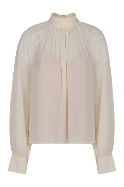 Vince Crepe Blouse With Draping In Neutral