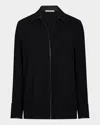 Vince Crepe Button-front Blouse With Faux Leather Trim In Black