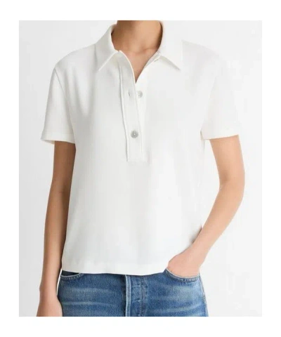 Vince Short Sleeve Crepe Polo Shirt In White