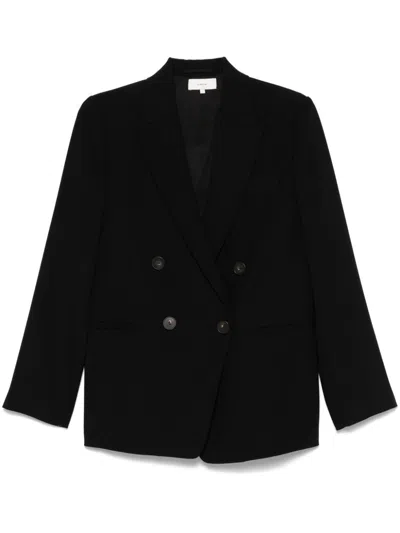 Vince Crepe Double-breasted Blazer In Black