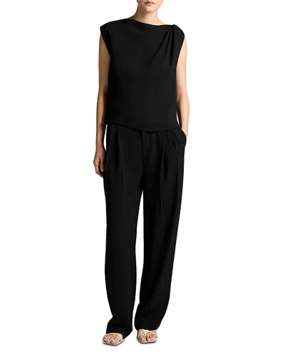 Vince Crepe Draped Shoulder Sleeveless Top In Black