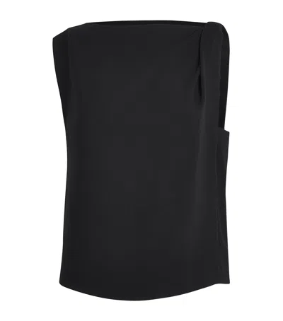 Vince Crepe Draped-shoulder Top In Black