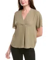 Vince Crepe V-neck Blouse In Green