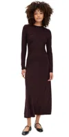 Vince Crew Curved Seam Rouched Dress Dk Fig In Black