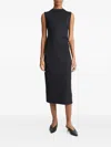 Vince Side Ruched Sleeveless Knit Midi Dress In Black