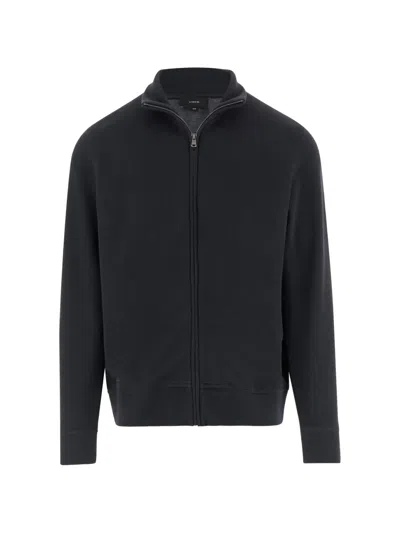 Vince Crew-neck Zip-up Cardigan In Black