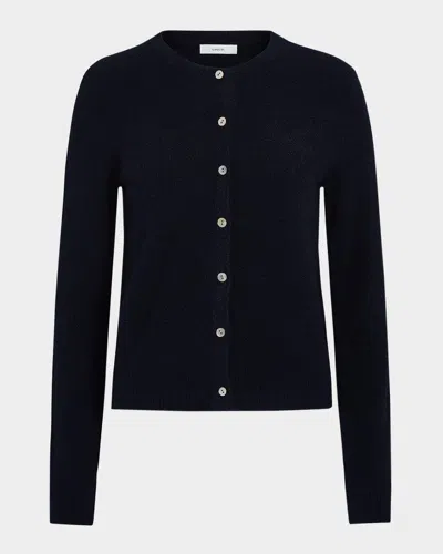 Vince Crewneck Bouclé Cardigan In Blue