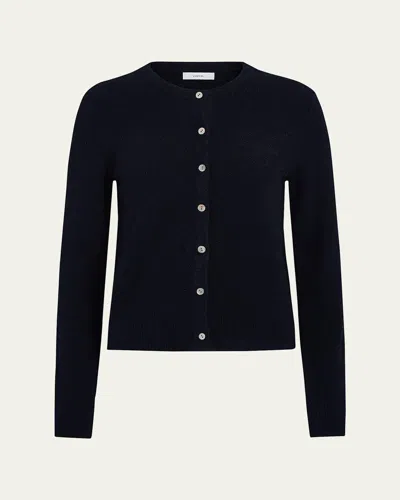 Vince Crewneck Bouclé Cardigan In Blue