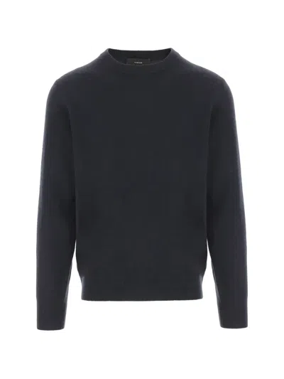 Vince Navy Crew Neck Ribbed Cashmere Sweater In Black