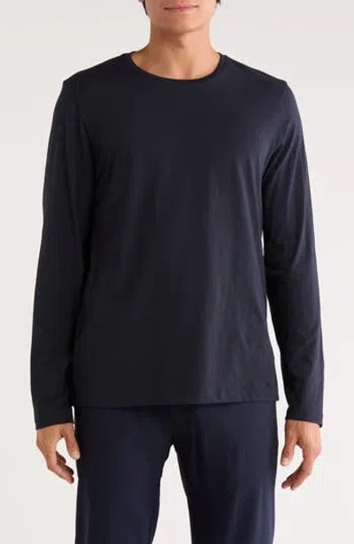Vince Crewneck Long Sleeve Cotton Knit T-shirt In Blue