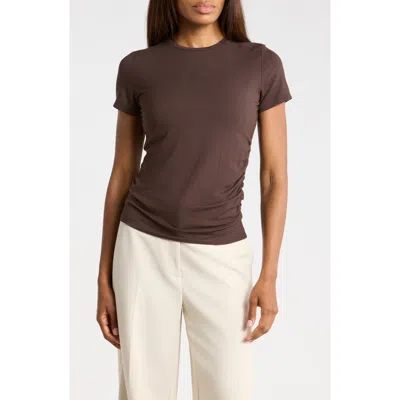 Vince Crewneck Ruched T-shirt In Brown