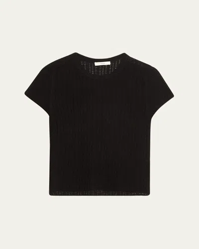 Vince Crewneck Waffle-knit Top In Black