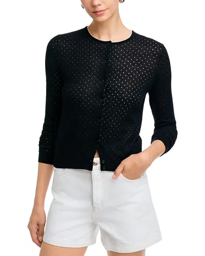 Vince Crewneck Wool-blend Dot Cardigan In Black