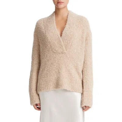 Vince Crimped Shawl Wool Blend Bouclé Sweater In Neutral