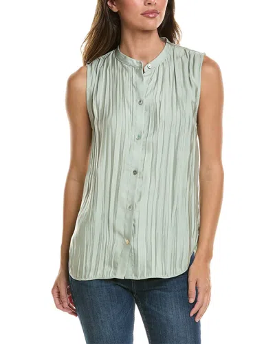 Vince Crinkled Band Collar Blouse In Green