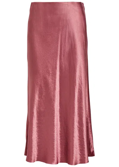 Vince Crinkled Satin Midi Skirt In Rose