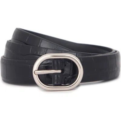 Vince Croc Embossed Leather Belt In Black