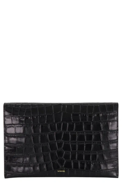 Vince Croc Embossed Leather Clutch In Black