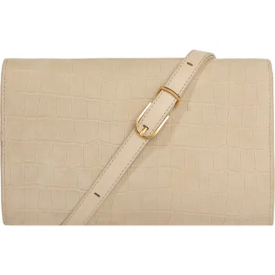 Vince Croc Embossed Nubuck Leather Wallet On A Strap In Purple