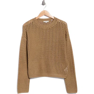 Vince Crochet Cotton Crewneck Sweater In Neutral