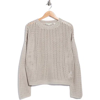 Vince Crochet Cotton Crewneck Sweater In Gray