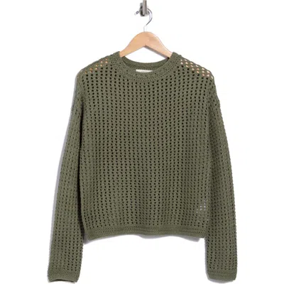 Vince Crochet Cotton Crewneck Sweater In Green