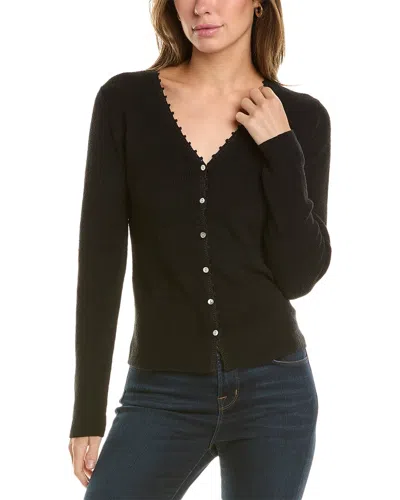 Vince Crochet-trim Ribbed Knit Cardigan Sweater In Black