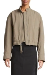 Vince Cropped Bomber Jacket In Oak Moss