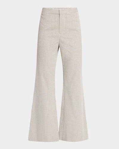 Vince Crop Flare Gardeners Check Pants In Stone/tan