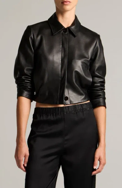 Vince Crop Leather Jacket In Black