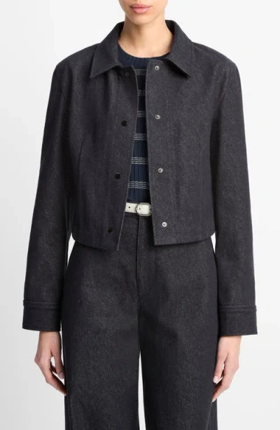 Vince Crop Slim Fit Denim Shirt Jacket In Black