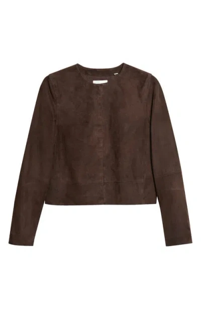 Vince Crop Suede Jacket In Brown