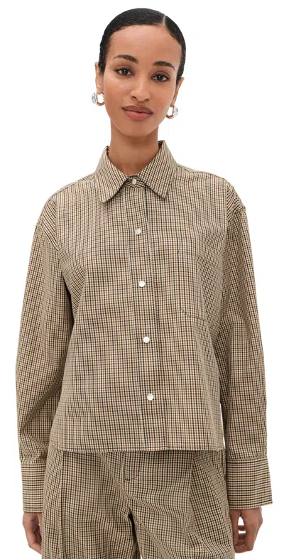 Vince Cropped Button Down Shirt Lt Wheatstone Check In Brown
