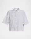 Vince Cropped Check Shirt In White