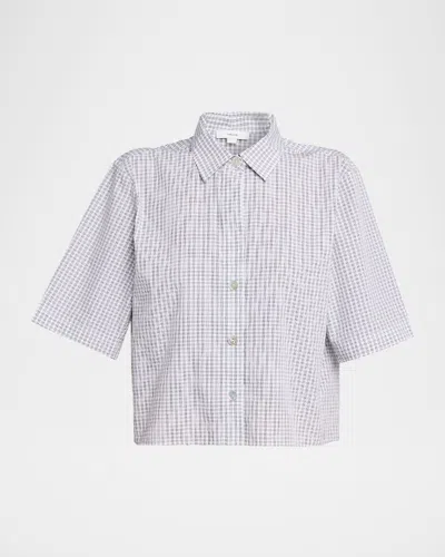 Vince Cropped Check Shirt In White