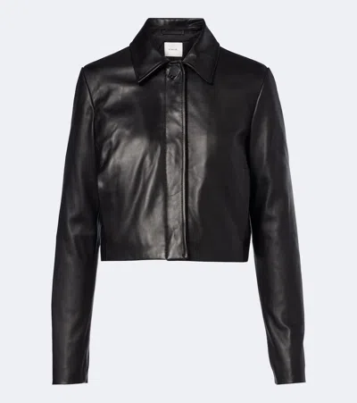 Vince Cropped Leather Jacket In Black