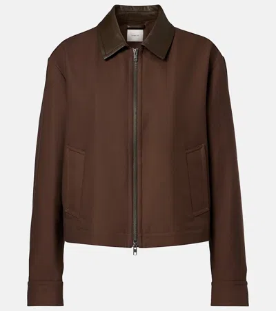 Vince Cropped Leather-trimmed Cotton Twill Jacket In Brown