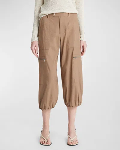 Vince Cropped Linen-blend Parachute Trousers In Shale