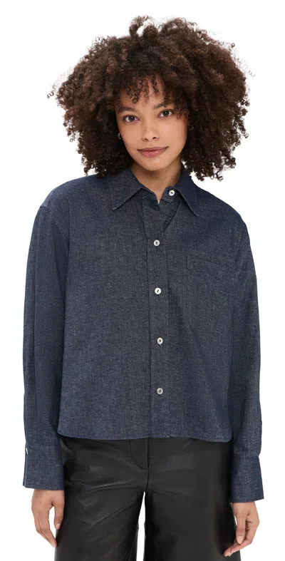 Vince Cropped Long Sleeve Shirt Indigo In Blue