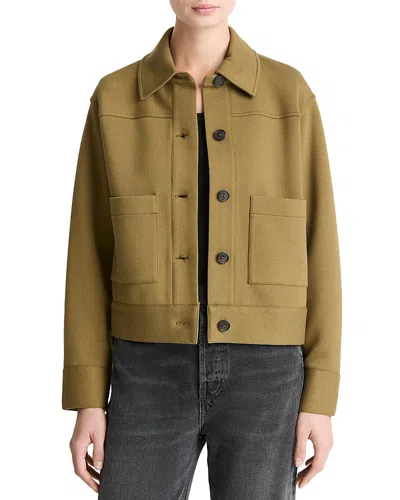 Vince Cropped Patch Pocket Jacket In Green
