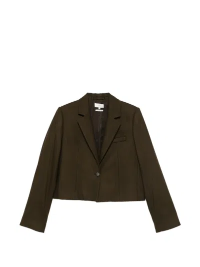 Vince Cropped Single-breasted Jacket In Brown
