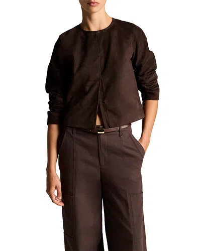 Vince Cropped Suede Jacket In Brown